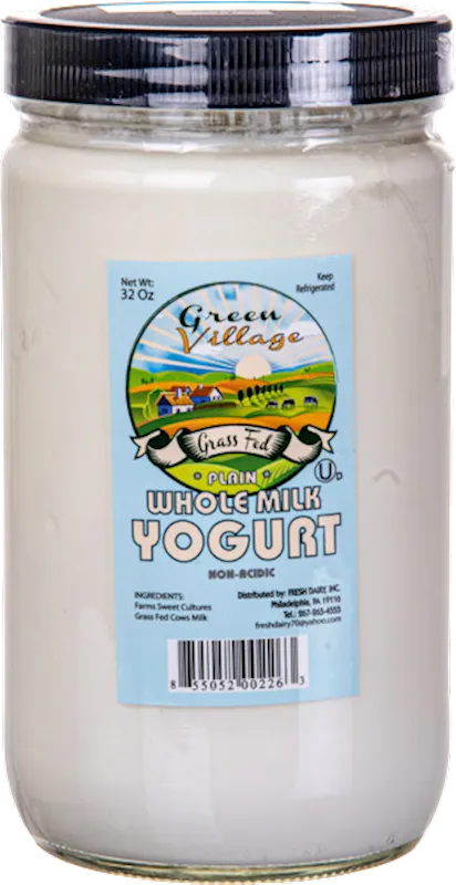 YOGURT WHOLE MILK GLASS 12/945ML GREEN VILLAGE