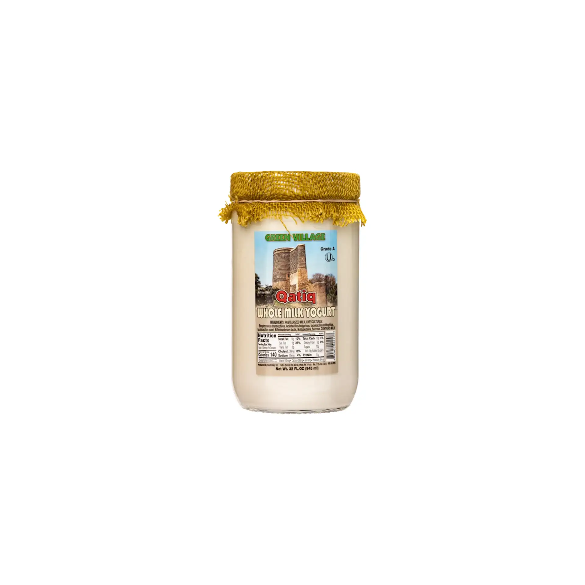 YOGURT WHOLE MILK QATIQ GLASS 12/945ML GREEN VILLAGE