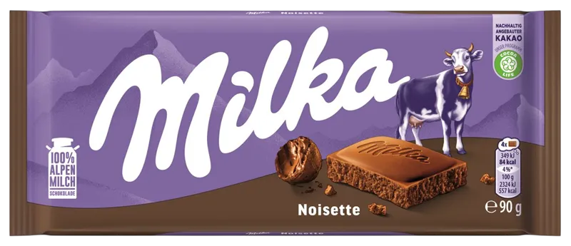 CHOCOLATE BAR NOISETTE 25/90GR MILKA