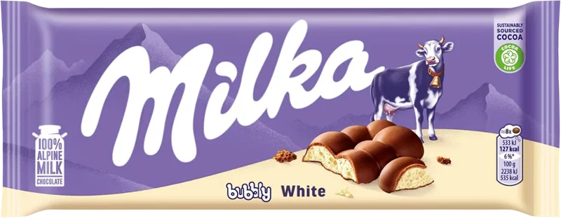 CHOCOLATE BAR WHITE BUBBLY 15/95GR MILKA