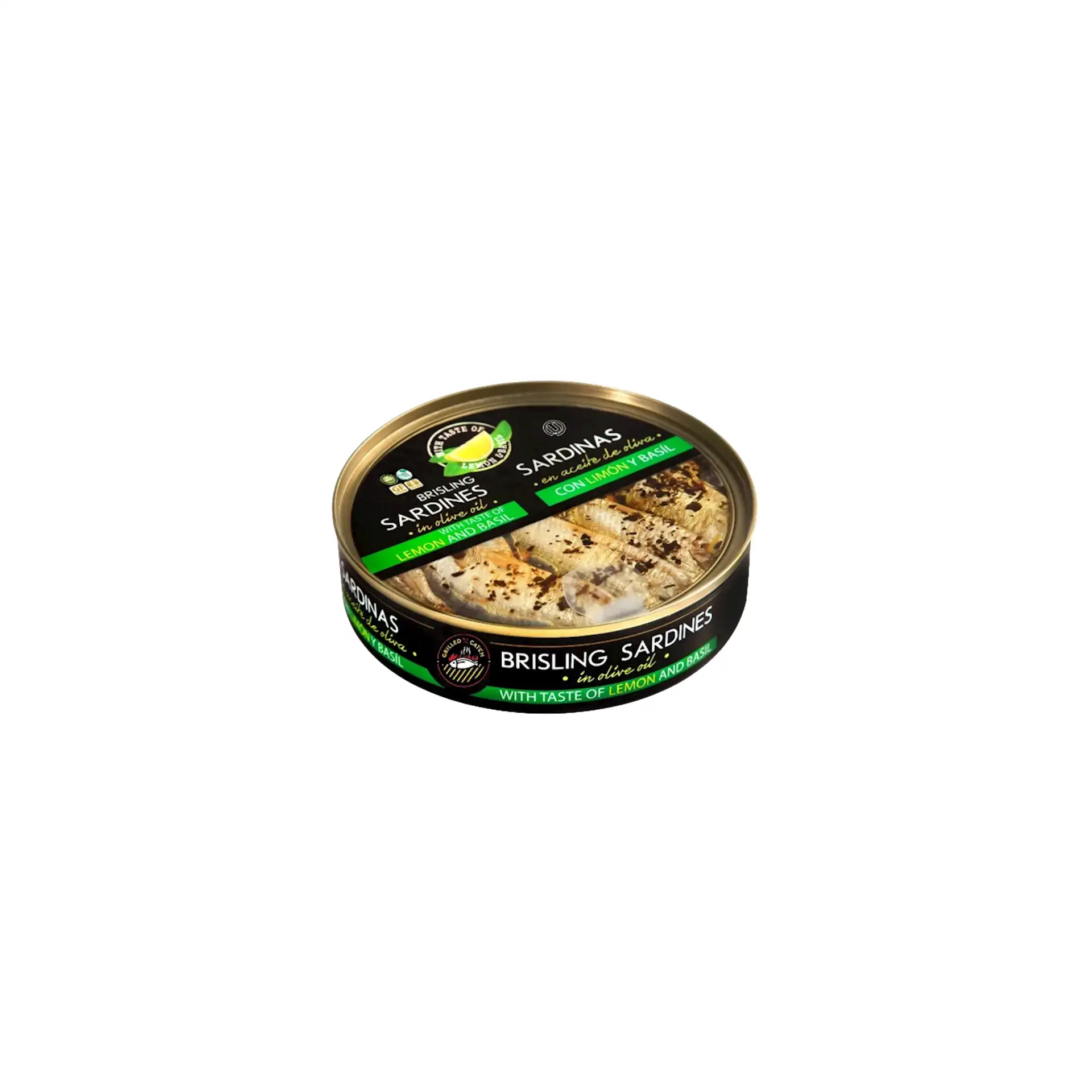 BRISLING SARDINES IN OLIVE OIL W/LEMON&BASIL E/O 10/160GR BRIVAIS VILNIS (4) N6730