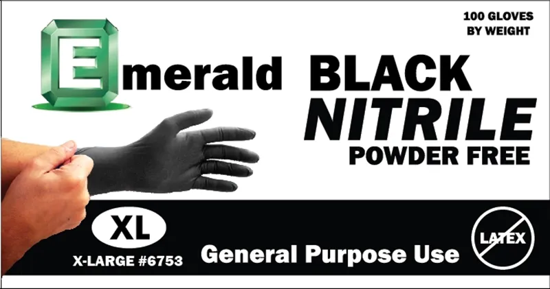 GLOVES XL BLACK NITRILE POWDER FREE 10/100CT EMERALD N6753
