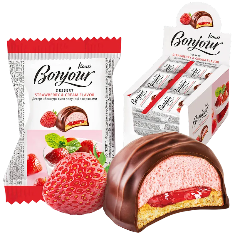 DESSERT COOKIES BONJOUR W/STRAWBERRY&CREAM FLAVOR 24/29GR KONTI UKRAINE N8724 (6)