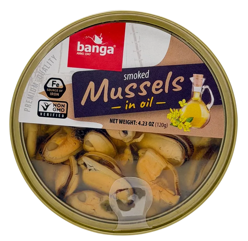 SMOKED MUSSELS IN OIL 15/120GR BANGA