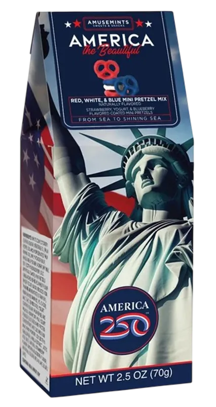 PRETZELS MINI RED WHITE&BLUE AMERICA 250 12/70GR AMUSEMINTS N57410