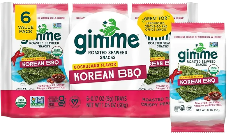 SEAWEED ROASTED SNACKS KOREAN BBQ 8/(6X5GR) GIMME