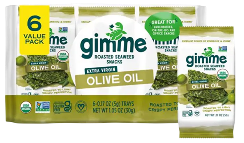 SEAWEED ROASTED SNACKS EXTRA VIRGIN OLIVE OIL 8/(6X5GR) GIMME