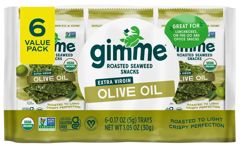 SEAWEED ROASTED SNACKS EXTRA VIRGIN OLIVE OIL 8/(6X5GR) GIMME
