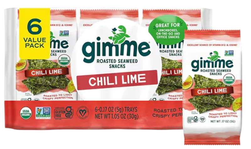 SEAWEED ROASTED SNACKS CHILI LIME 8/(6X5GR) GIMME