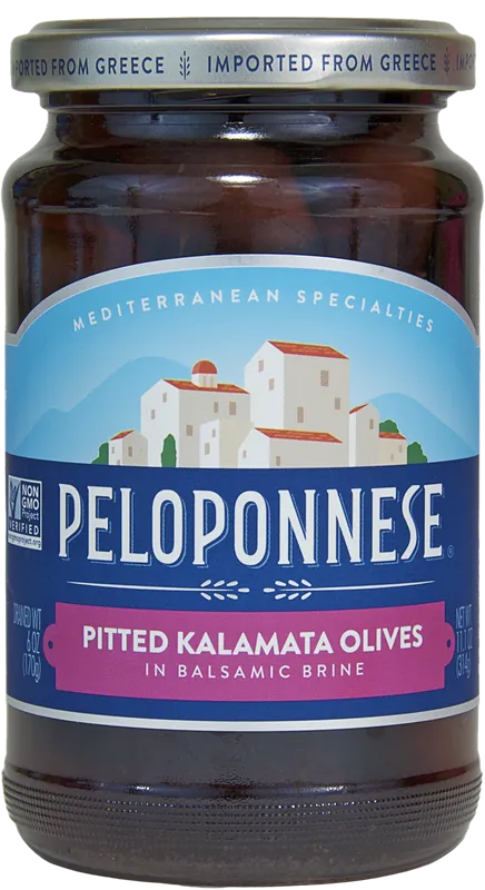 OLIVES KALAMATA PITTED IN BALSAMIC BRINE 6/170GR PELOPONNESE N44637