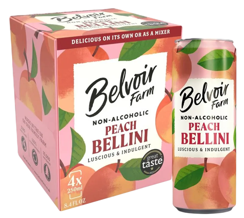D- SOFT DRINK PEACH BELLINI MIXER 4X250ML BELVOIR FARM (6)