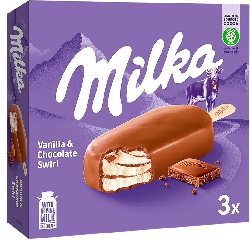 ICE CREAM STICK MILKA VANILLA&CHOCOLATE SWIRL 11/(3X65GR) MILKA