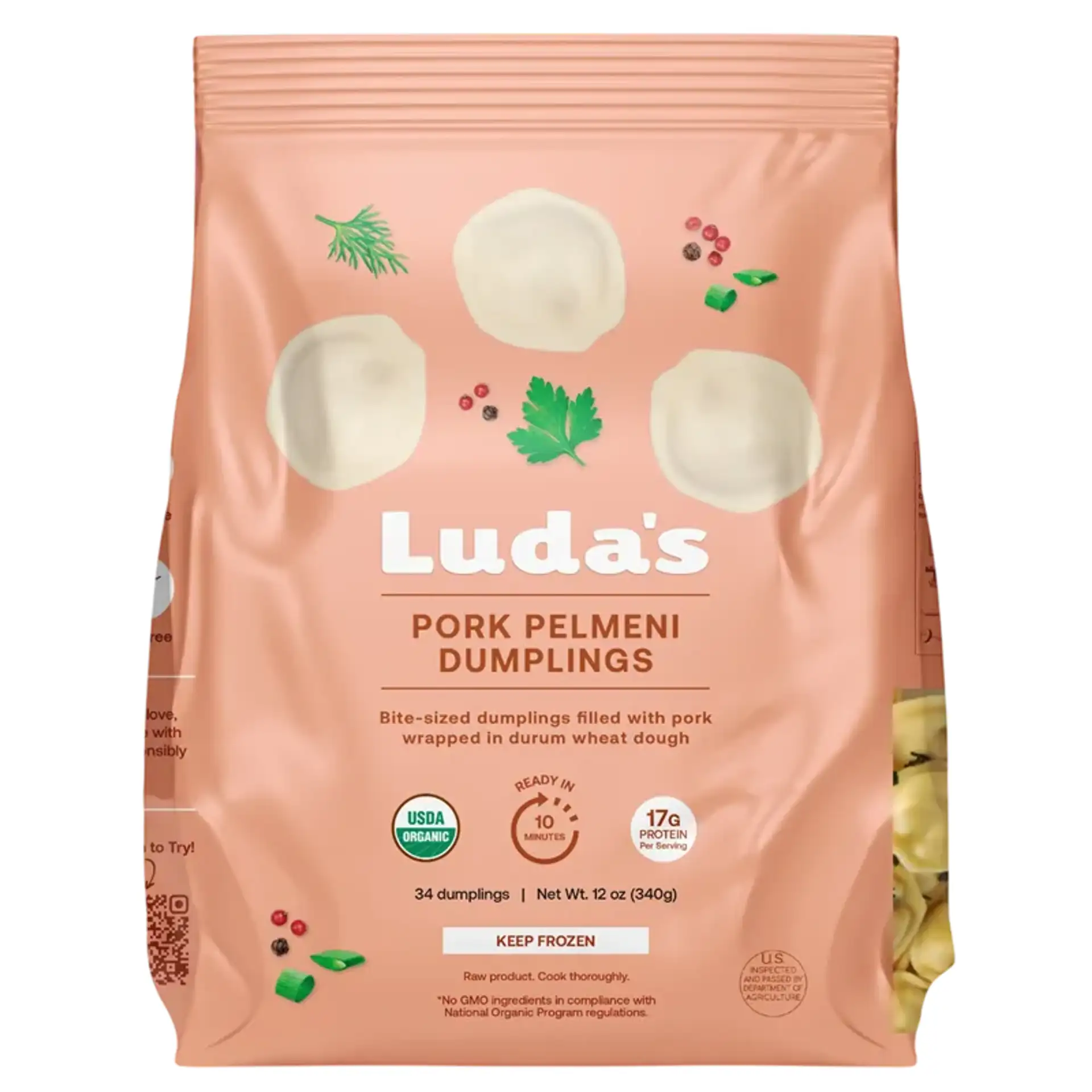 DUMPLINGS W/PORK USDA ORGANIC 6/340GR LUDA'S DUMPLINGS