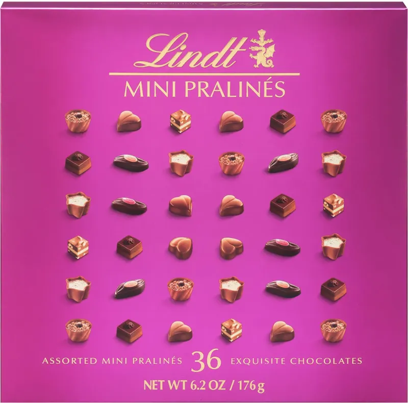 CANDIES BOXED CHOCOLATE MINI PRALINES ASSORTED MAGENTA 8/176GR LINDT N439554